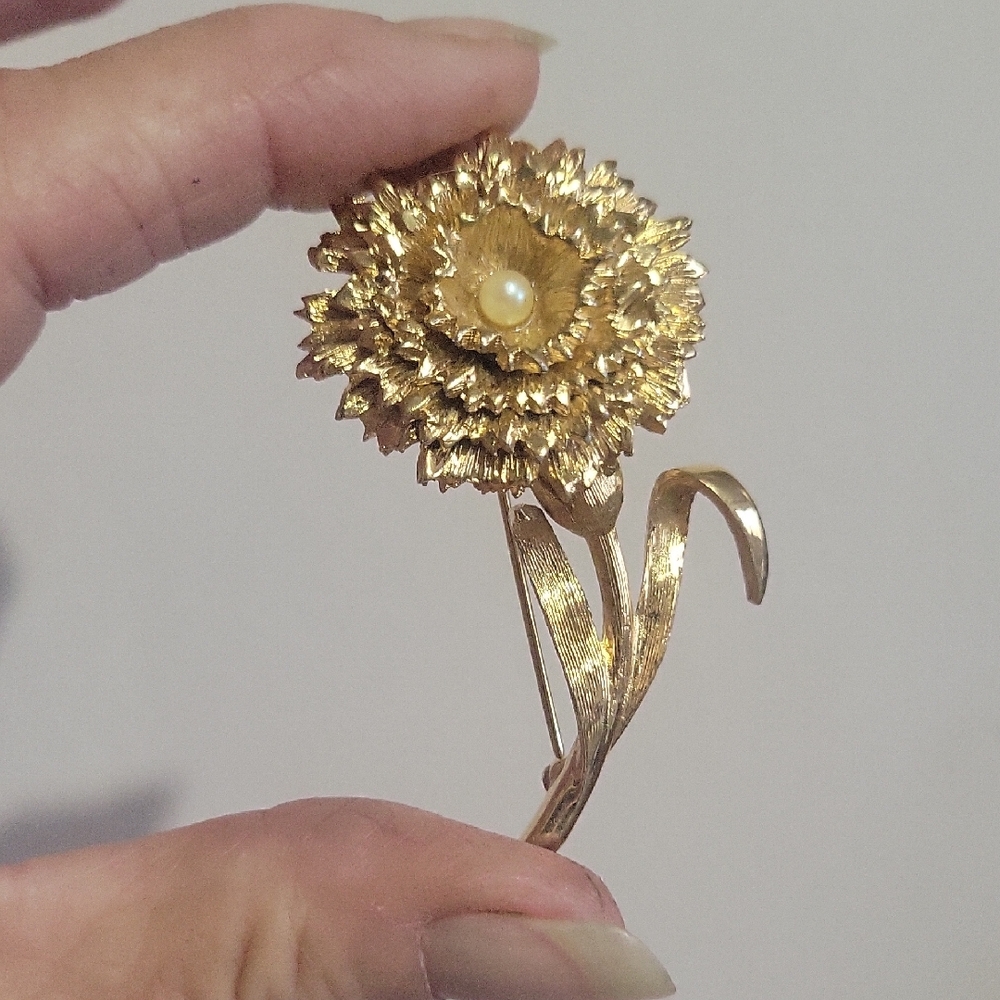MCM Floral Brooch with Pearl Brooch